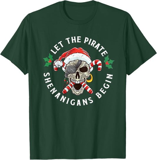 Skeleton Skull Santa Pirate Candy Cane Christmas Jolly Roger T-Shirt - T-Shirt | Forest