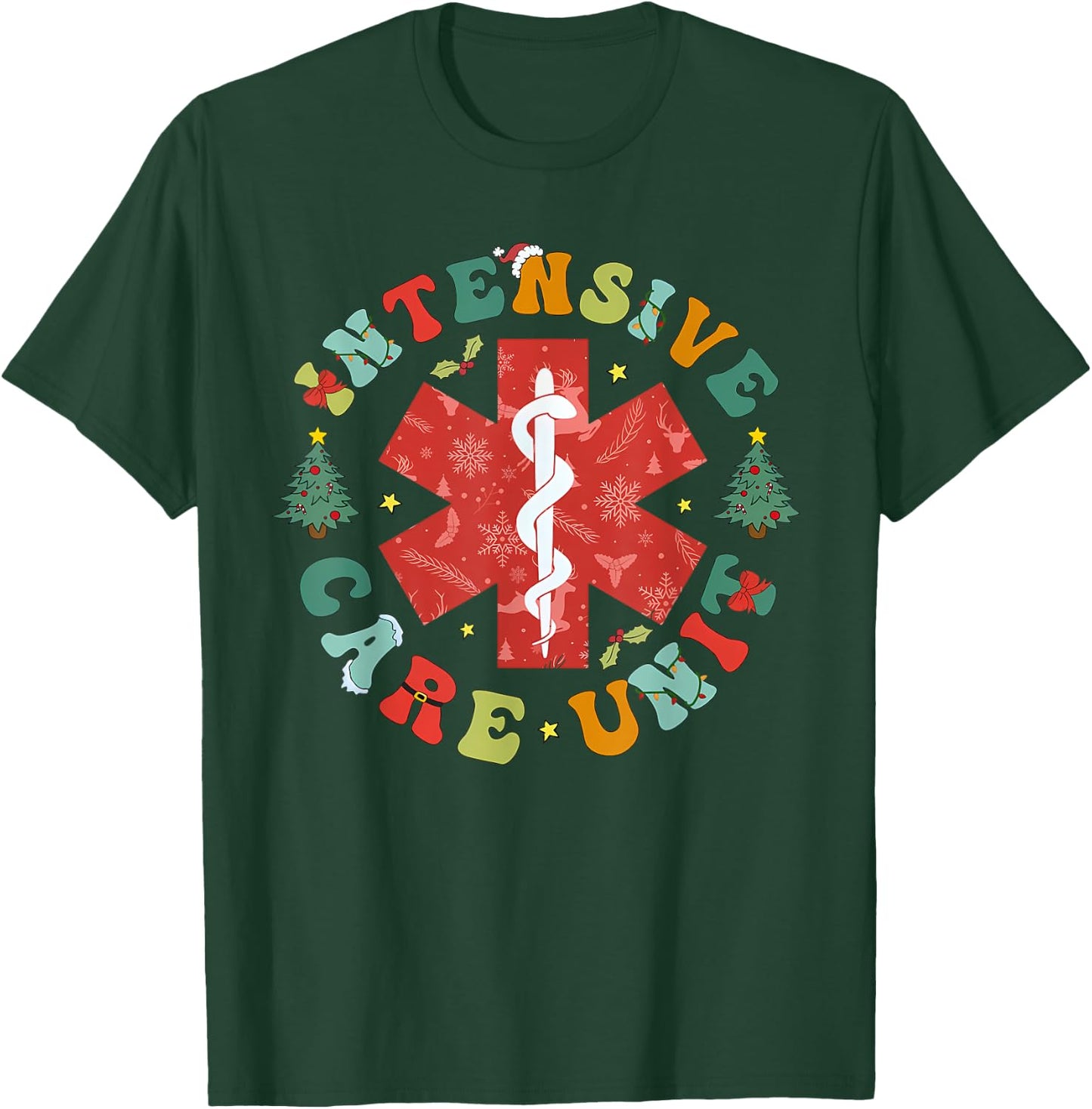 Intensive Care Nurse Christmas ICU Nurse Nursing Student T-Shirt - T-Shirt | Forest