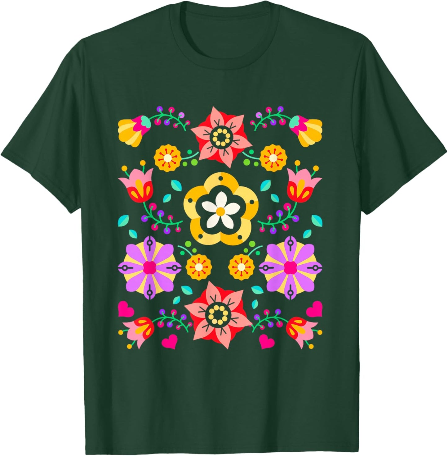Scandinavian Folklore Botanical Folk Vintage Flower Lover T-Shirt - T-Shirt | Forest