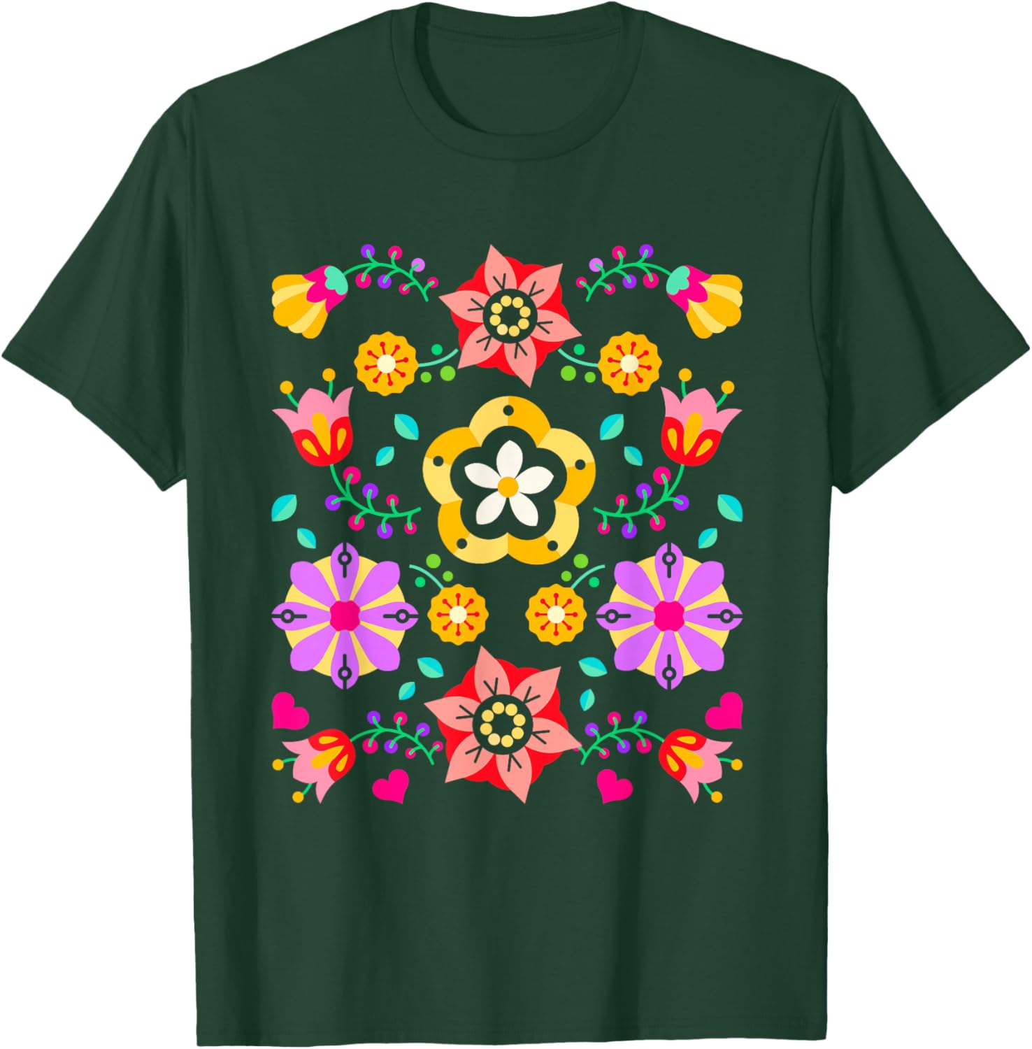 Scandinavian Folklore Botanical Folk Vintage Flower Lover T-Shirt - T-Shirt | Forest
