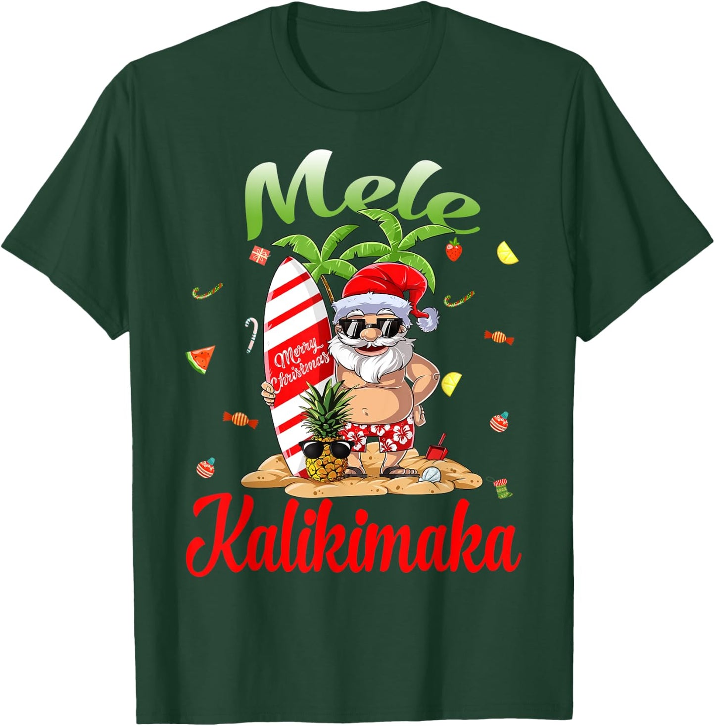 Mele Kalikimaka Christmas Santa Shaka Hawaii T-Shirt - T-Shirt | Forest