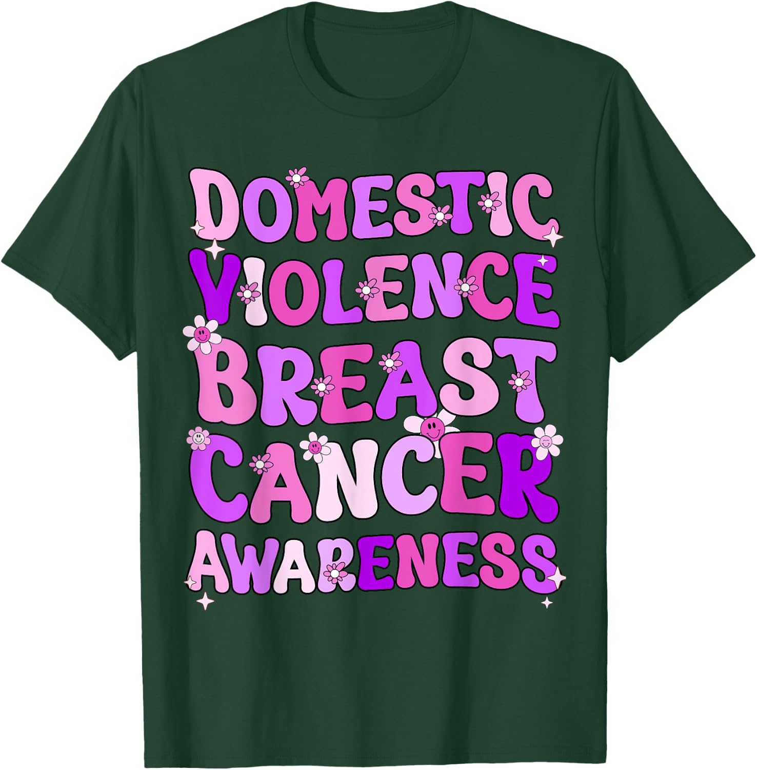 Groovy Domestic Violence And Breast Cancer Awareness Month T-Shirt - T-Shirt | Forest