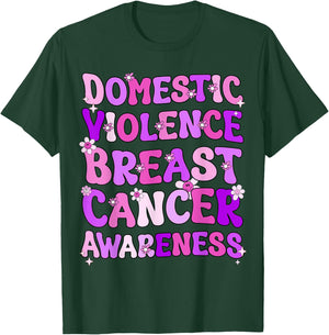 Groovy Domestic Violence And Breast Cancer Awareness Month T-Shirt - T-Shirt | Forest