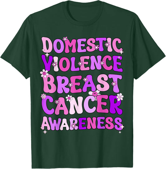 Groovy Domestic Violence And Breast Cancer Awareness Month T-Shirt - T-Shirt | Forest