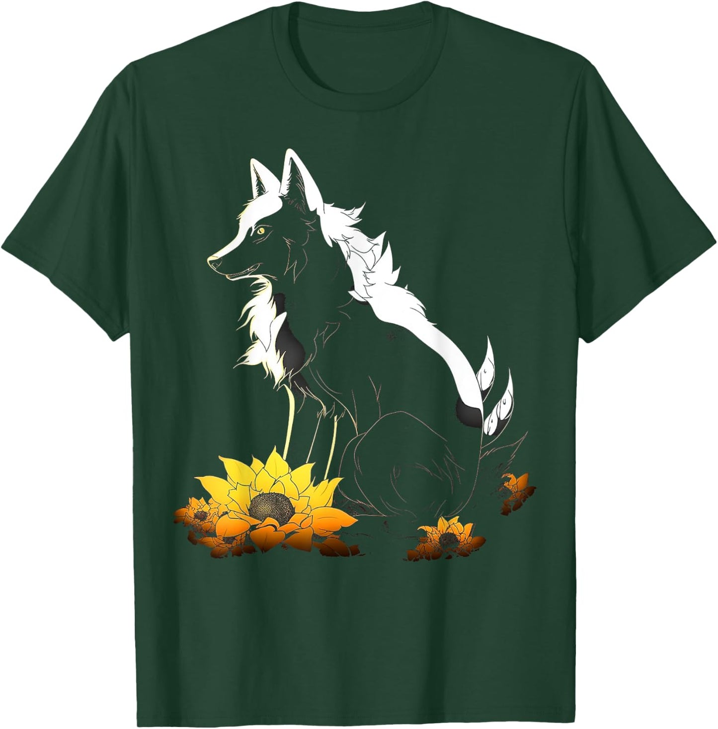 Wolf Lover Artwork | Flowers Animal Motif Wolf T-Shirt - T-Shirt | Forest
