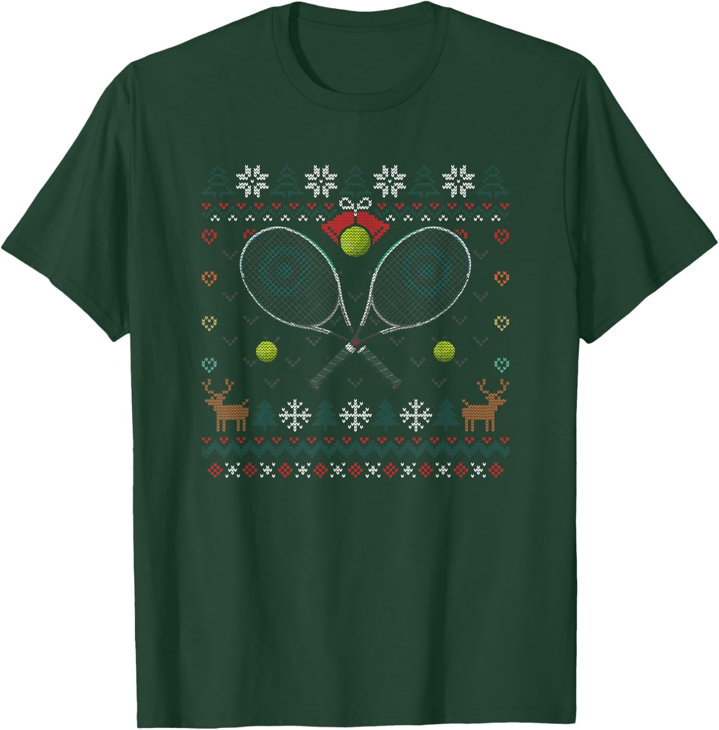 Tennis Racket Ugly Christmas Sweater Ball Sports Player T-Shirt - T-Shirt | Forest