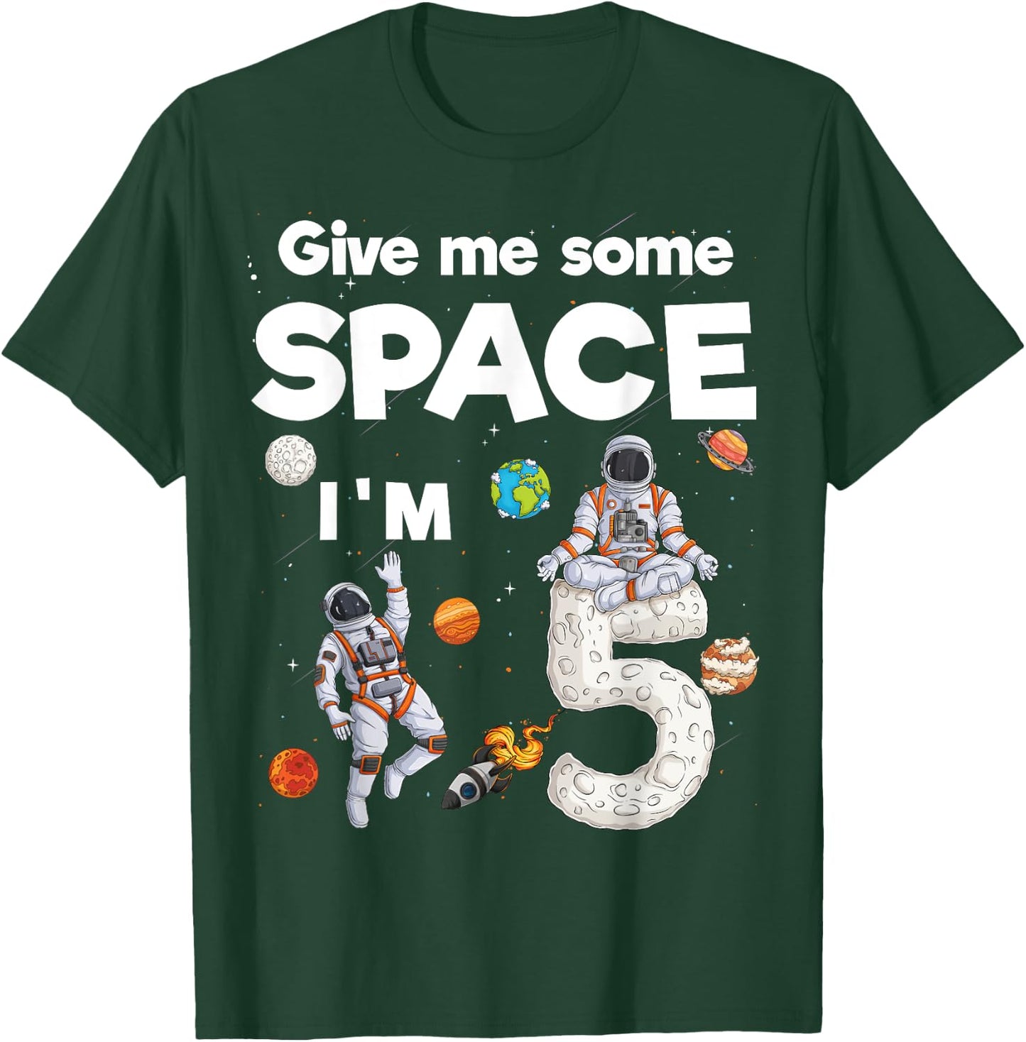 Outer Space Astronaut Planets Five Year Old 5th Birthday T-Shirt - T-Shirt | Forest