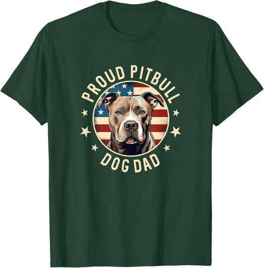 Pit Bull Dad American Flag, Proud Pit Bull Dad T-Shirt - T-Shirt | Forest