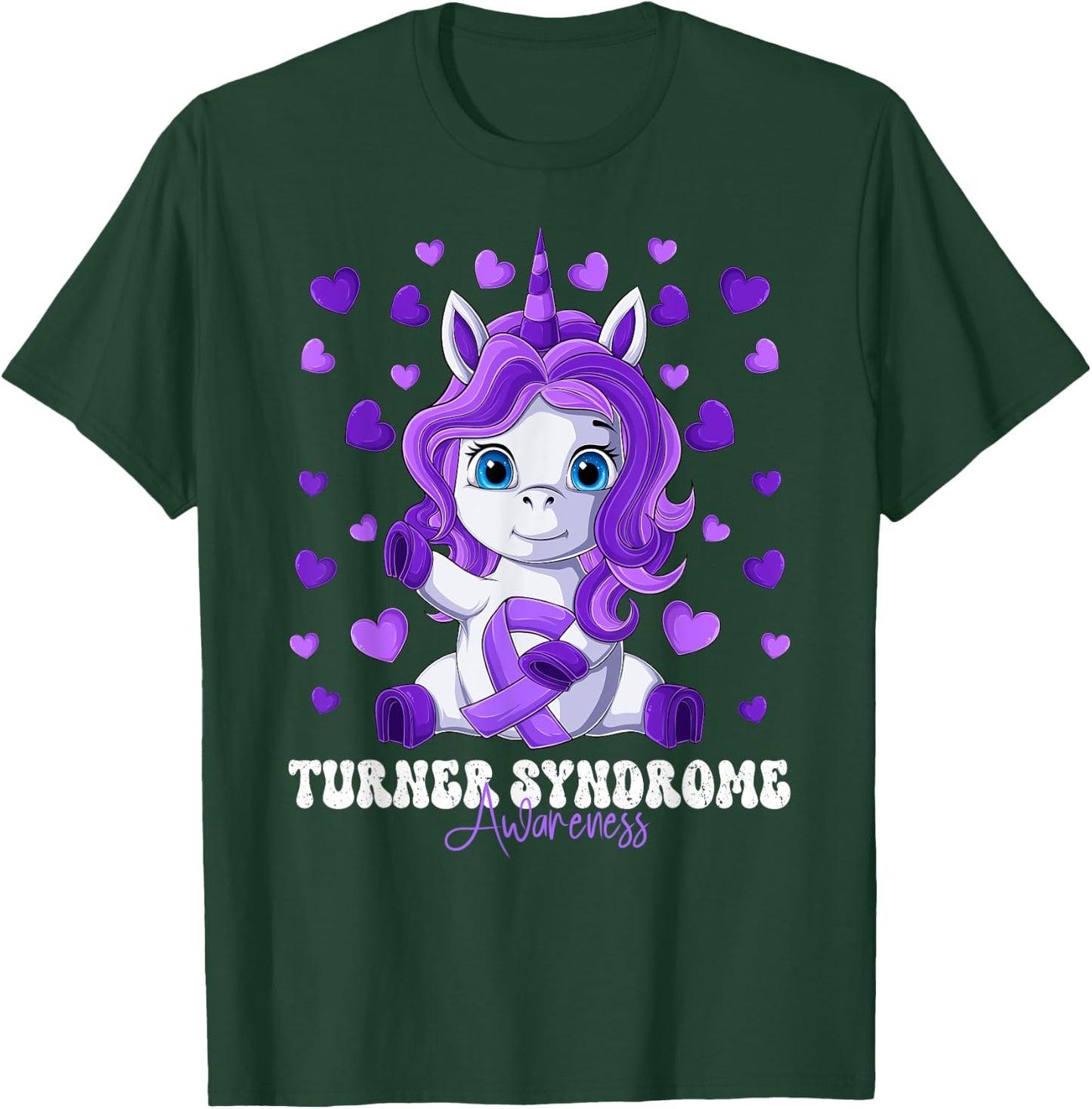 Turner Syndrome Awareness Month Purple Ribbon Unicorn T-Shirt - T-Shirt | Forest