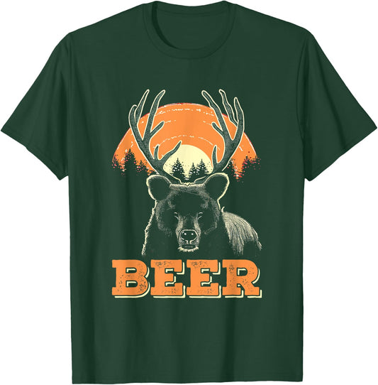 Bear Deer Beer - Vintage Funny Bear + Dear Pun T-Shirt - T-Shirt | Forest