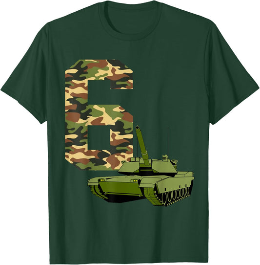 Boy 6th Birthday Military Tank Battle Themed 6 Year Old Kids T-Shirt - T-Shirt | Forest