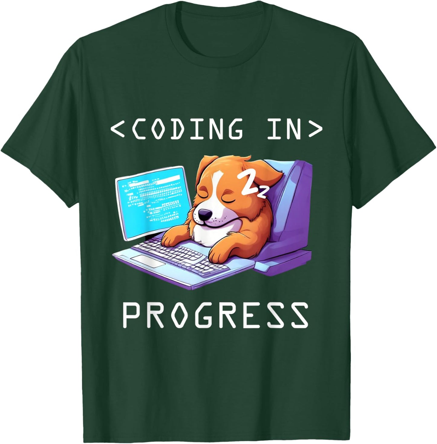 Funny Programming Cute Developer Dog Sleeping Coder Coding T-Shirt - T-Shirt | Forest