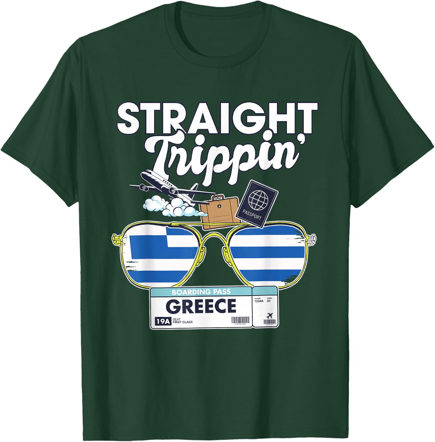 Straight Trippin' Greece Vacation Tour Travel Trip Matching T-Shirt - T-Shirt | Forest
