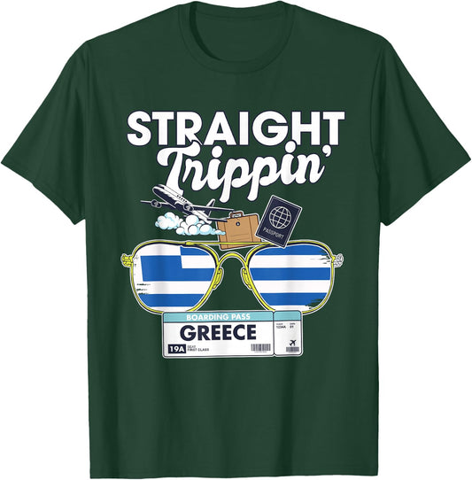 Straight Trippin' Greece Vacation Tour Travel Trip Matching T-Shirt - T-Shirt | Forest
