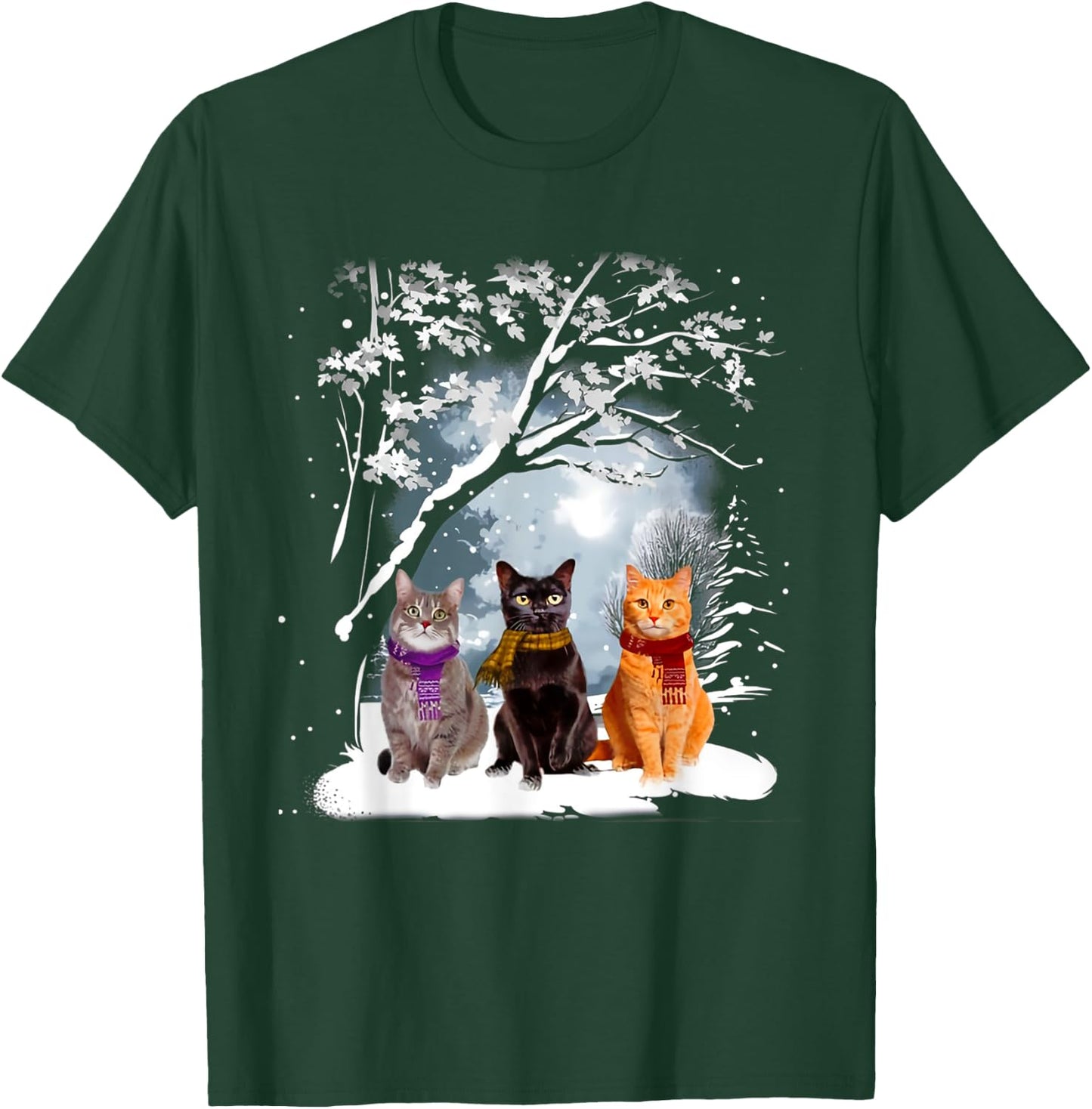 Three Cats Play Snow Winter Funny Cat Lover Merry Christmas T-Shirt - T-Shirt | Forest