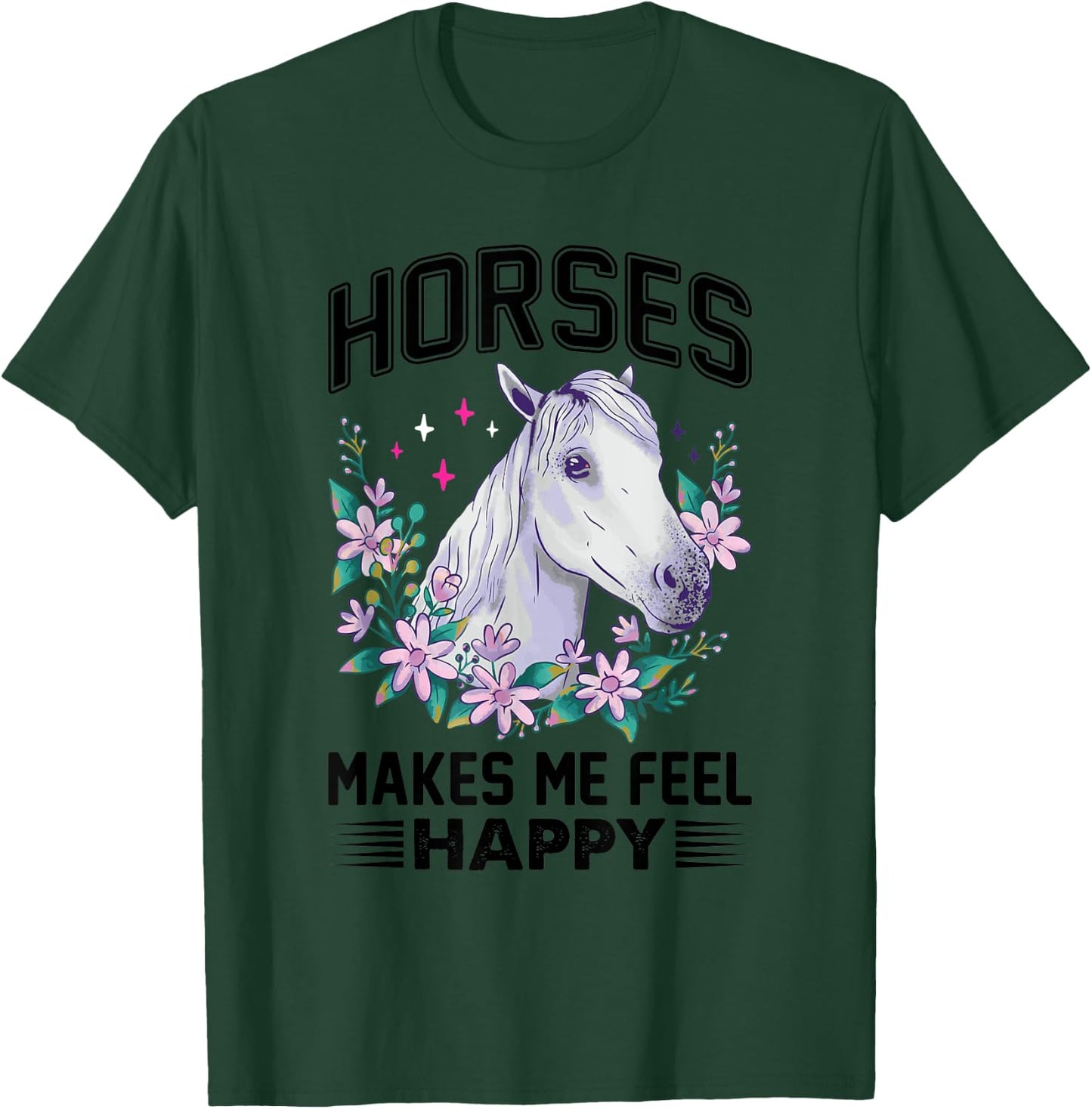 Horses Makes Me Feel Happy Flower White Lipizzaner Horse T-Shirt - T-Shirt | Forest