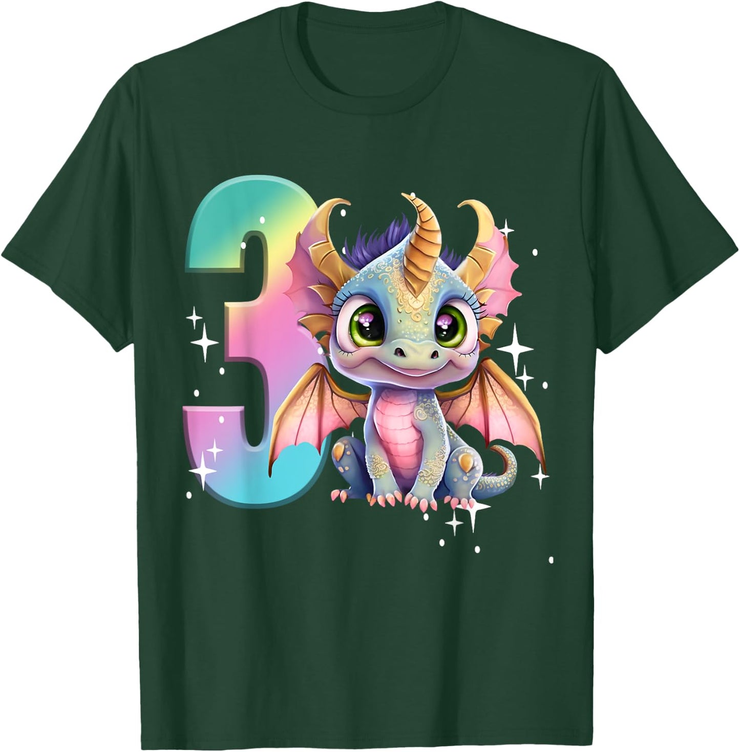 3rd Birthday Shirt Dragon Party Rainbow Girl Toddler Three 3 T-Shirt - T-Shirt | Forest