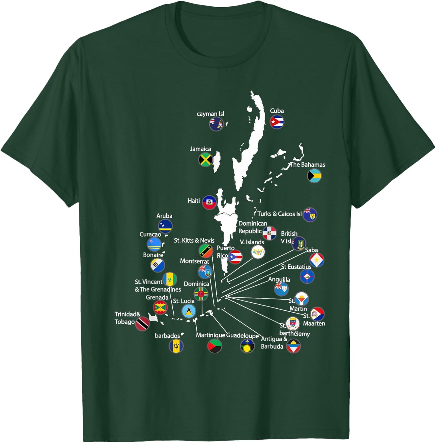 Caribbean islands Flags & map, Caribbean sea vacations T-Shirt - T-Shirt | Forest