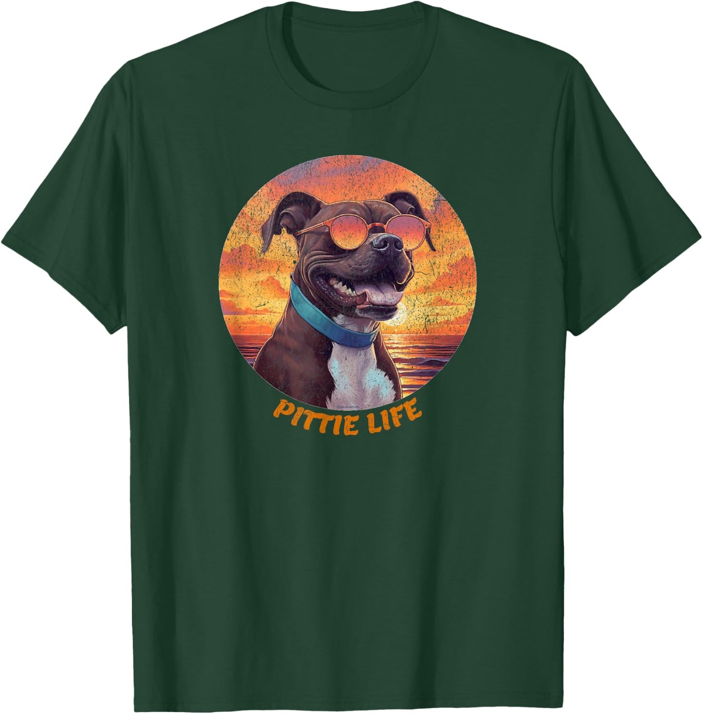 Cute Pittie Life, Pitbull Dog, Retro Sunset, Funny T-Shirt - T-Shirt | Forest