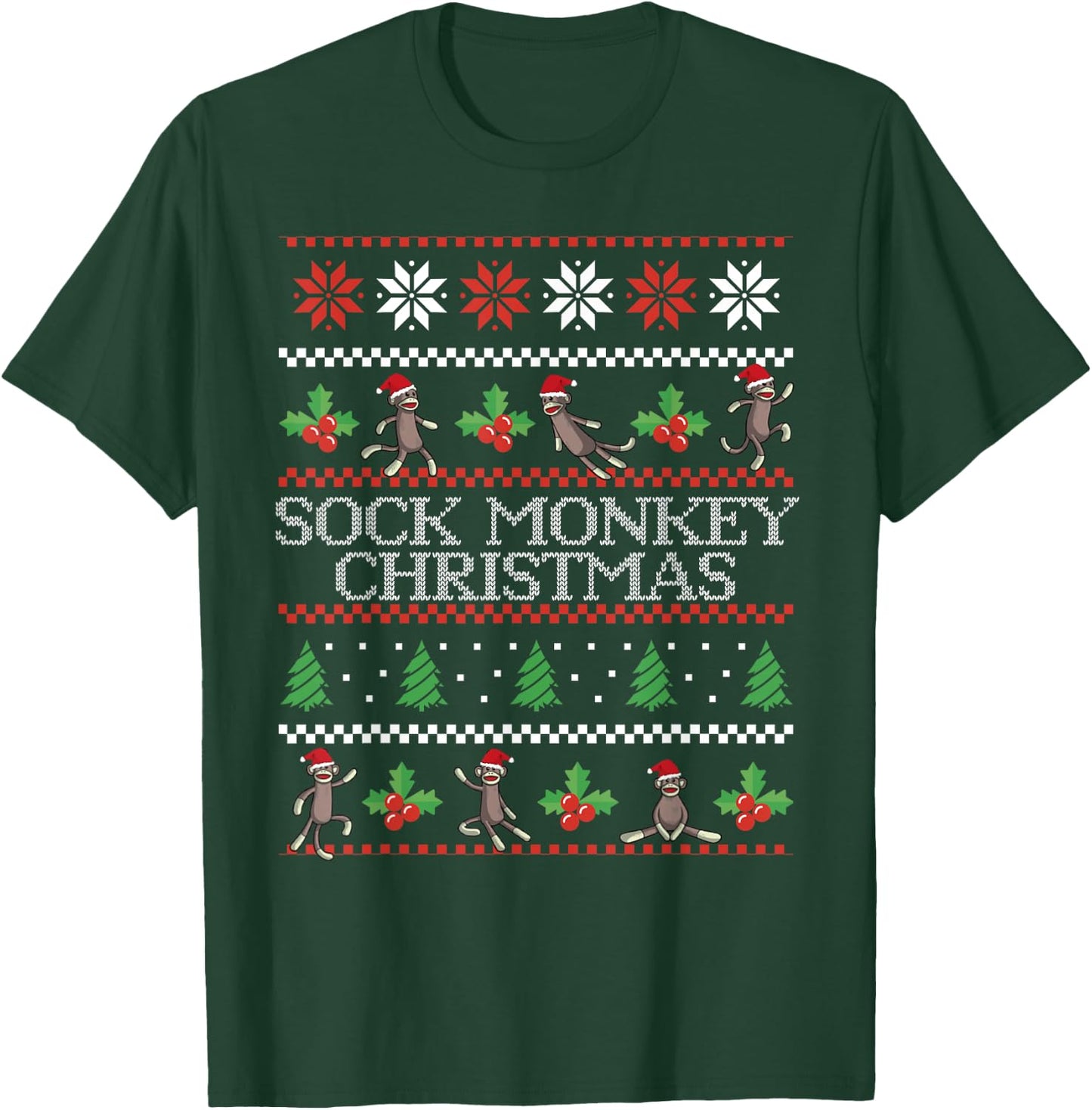 Sock Monkey Christmas Ugly Christmas Sweater T-Shirt - T-Shirt | Forest