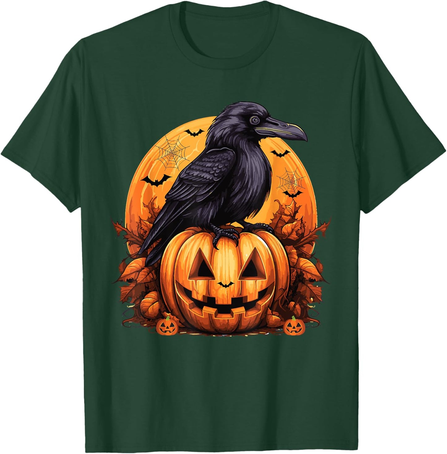 Crow Bird on Pumpkin Crow and Jack o lantern Halloween Party T-Shirt - T-Shirt | Forest