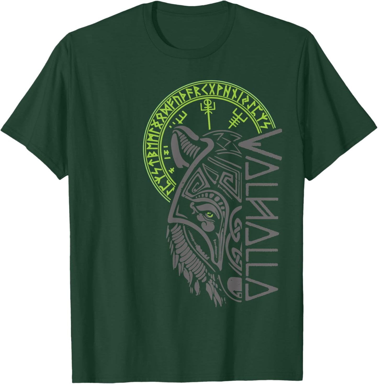 Valhalla Wolf Mask Odin Runes Norse Compass Viking T-Shirt - T-Shirt | Forest