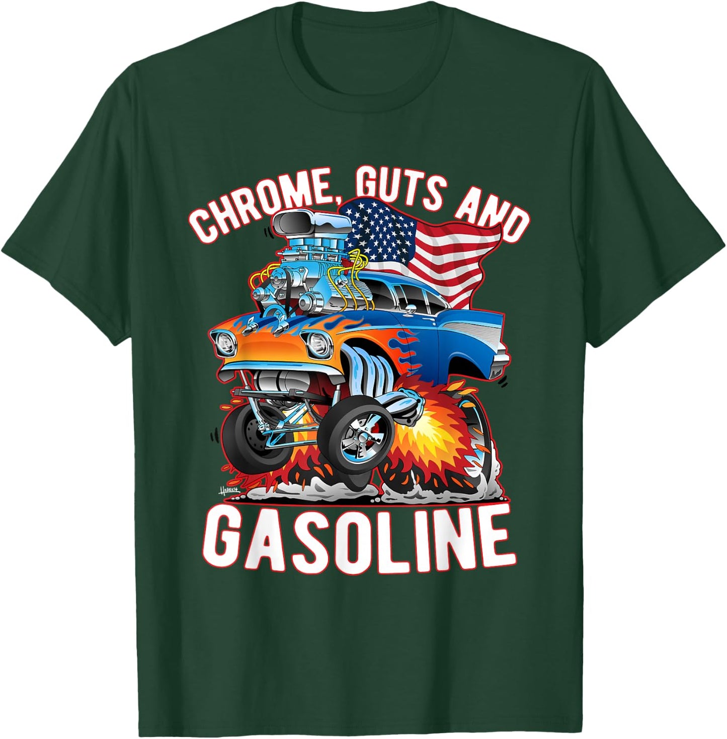 Jeff Hobrath Funny Chrome Guts and Gasoline Hotrod Car Cartoon Design - -Adults/Kids, Black, Short Sleeve, Small T-Shirt - T-Shirt | Forest