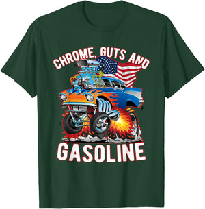 Jeff Hobrath Funny Chrome Guts and Gasoline Hotrod Car Cartoon Design - -Adults/Kids, Black, Short Sleeve, Small T-Shirt - T-Shirt | Forest