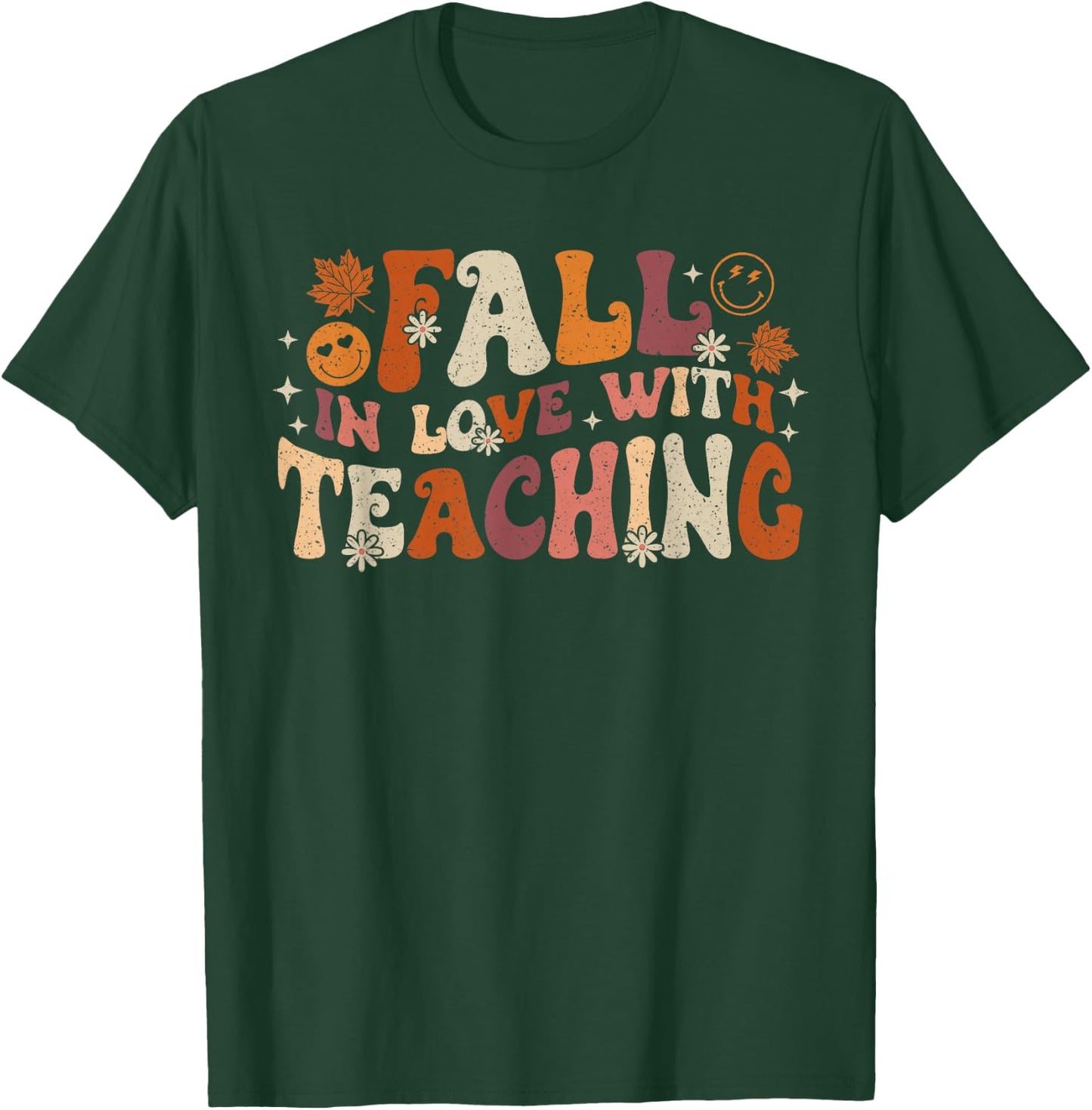 Fall In Love With Teaching Autum Thanksgiving Fall Teacher T-Shirt - T-Shirt | Forest