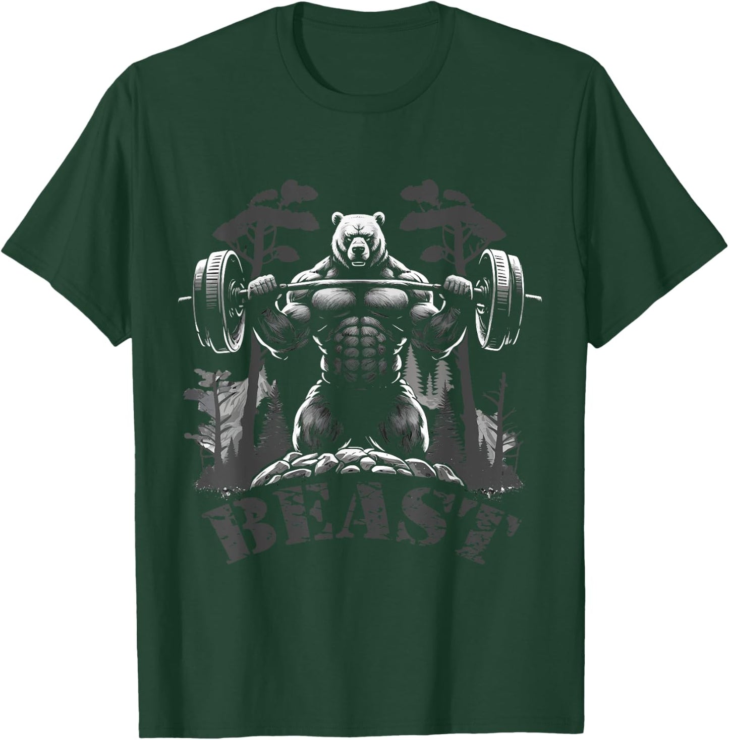 Gym Bodybuilding / Fitness Workout Beast Bear with Dumbbell T-Shirt - T-Shirt | Forest