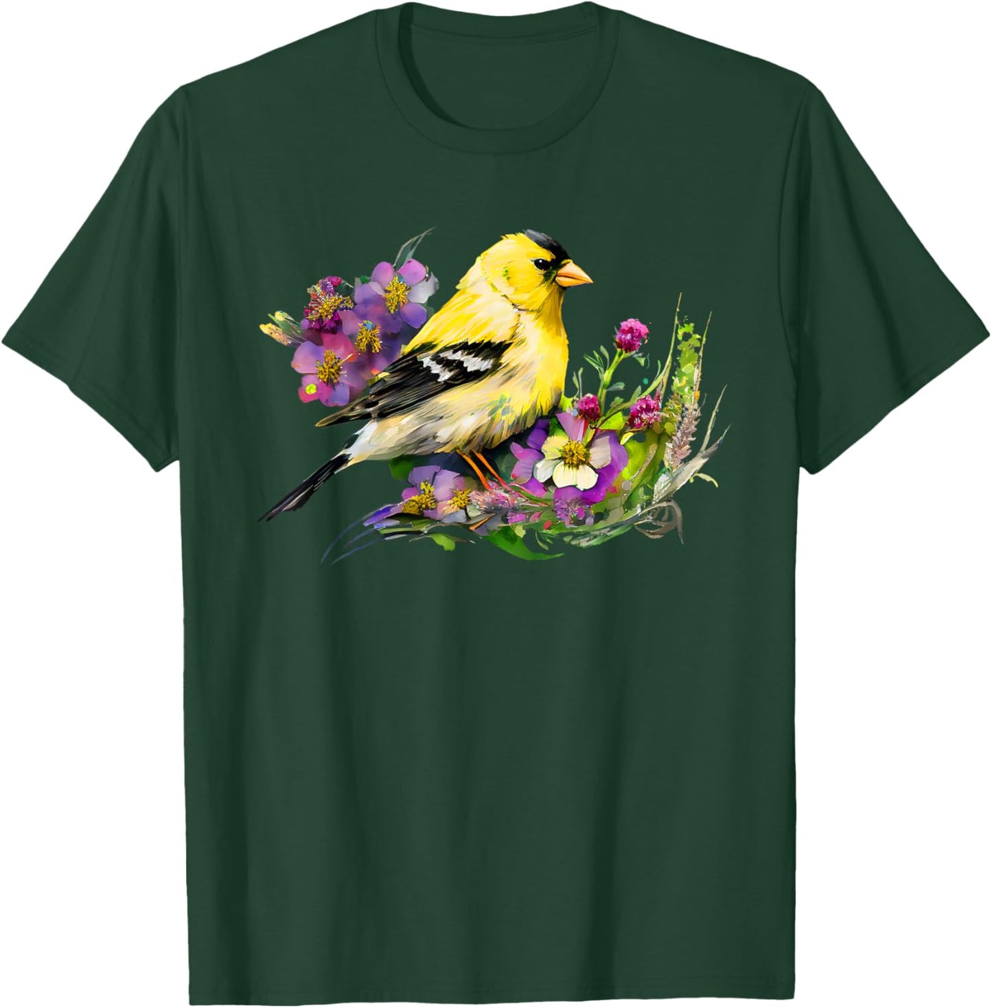 American Goldfinch Wild Backyard Birds Flower Garden Birders T-Shirt - T-Shirt | Forest