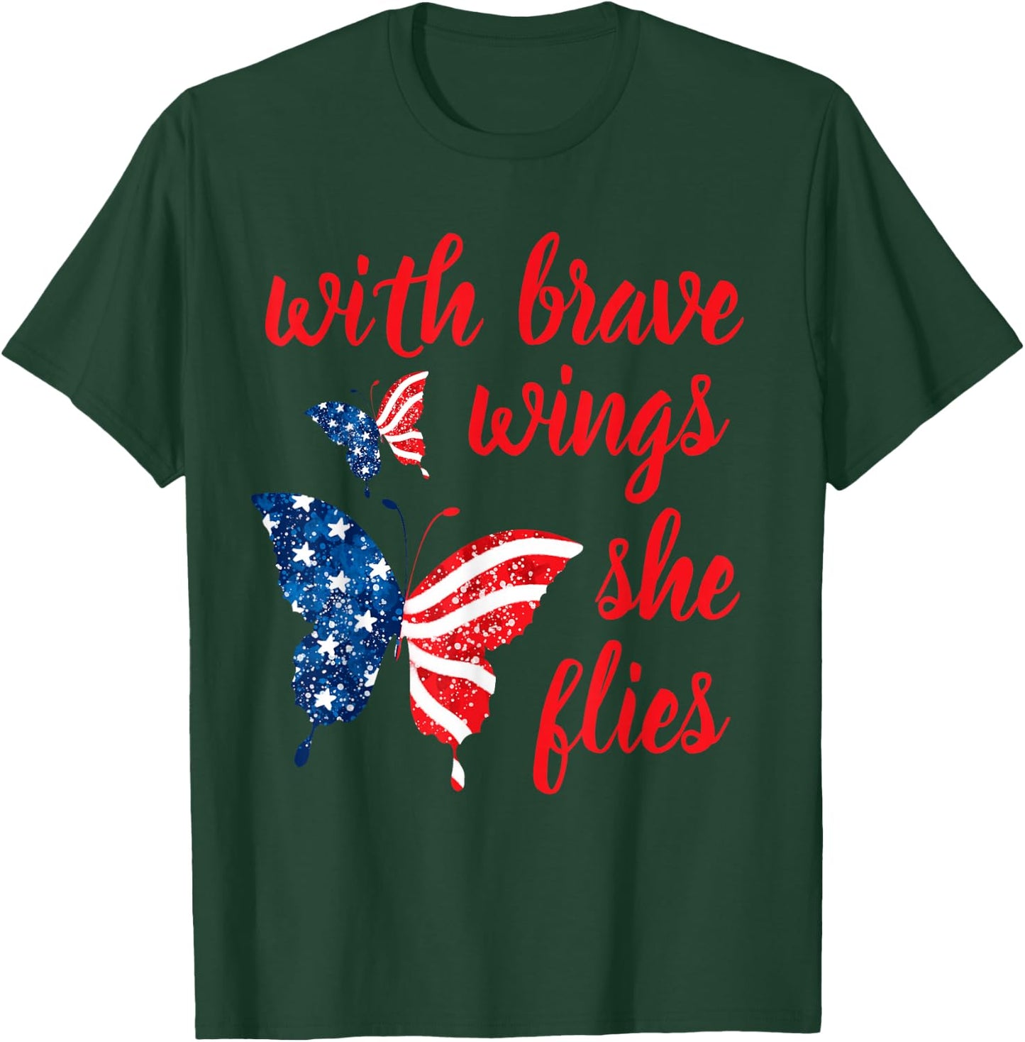 July 4th American Flag Butterfly With Brave Wings She Flies Kids Men T-Shirt - T-Shirt | Forest