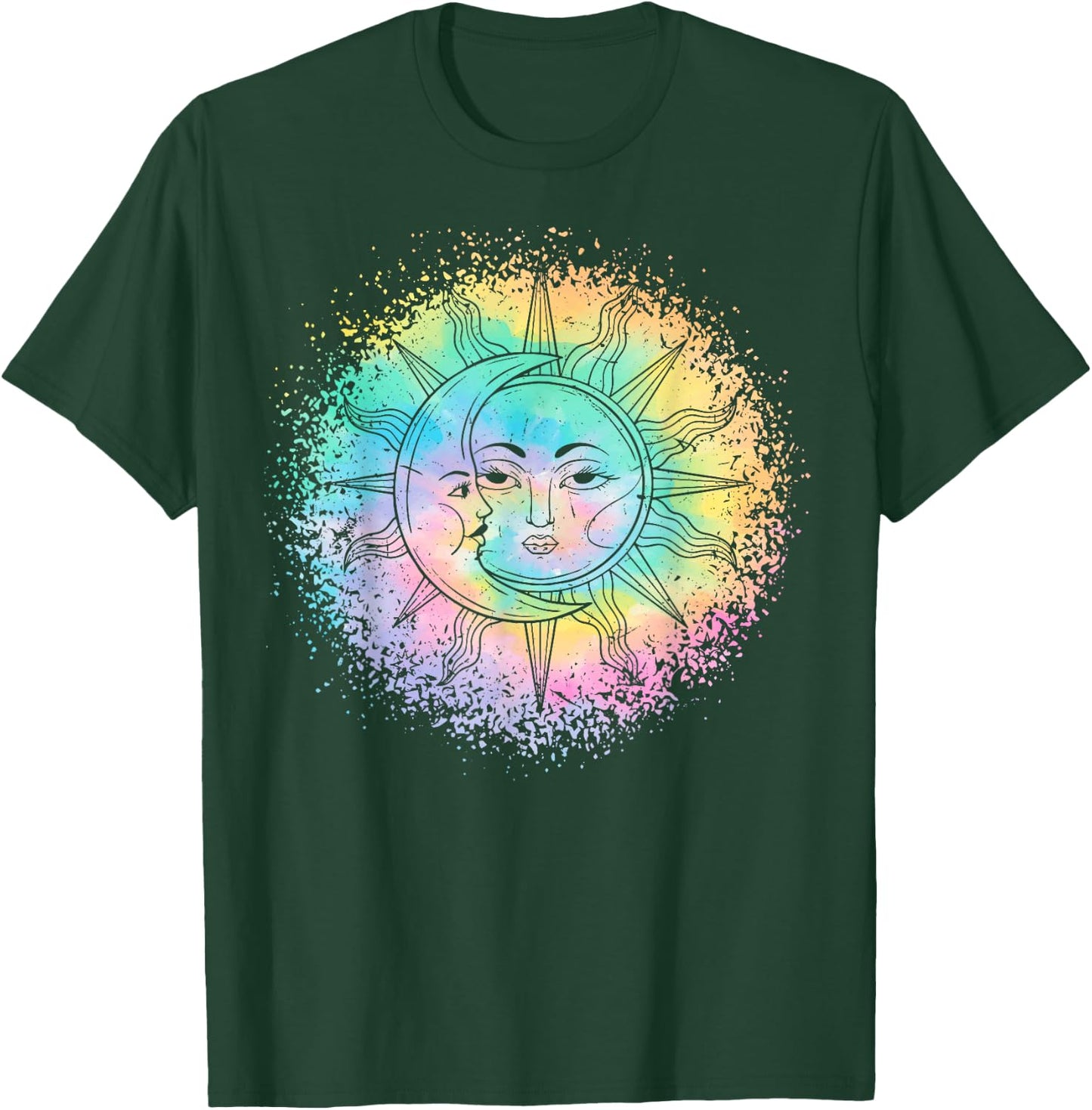 Sun and Moon Tie Dye casual Hipster Boho Funny Cute graphic T-Shirt - T-Shirt | Forest