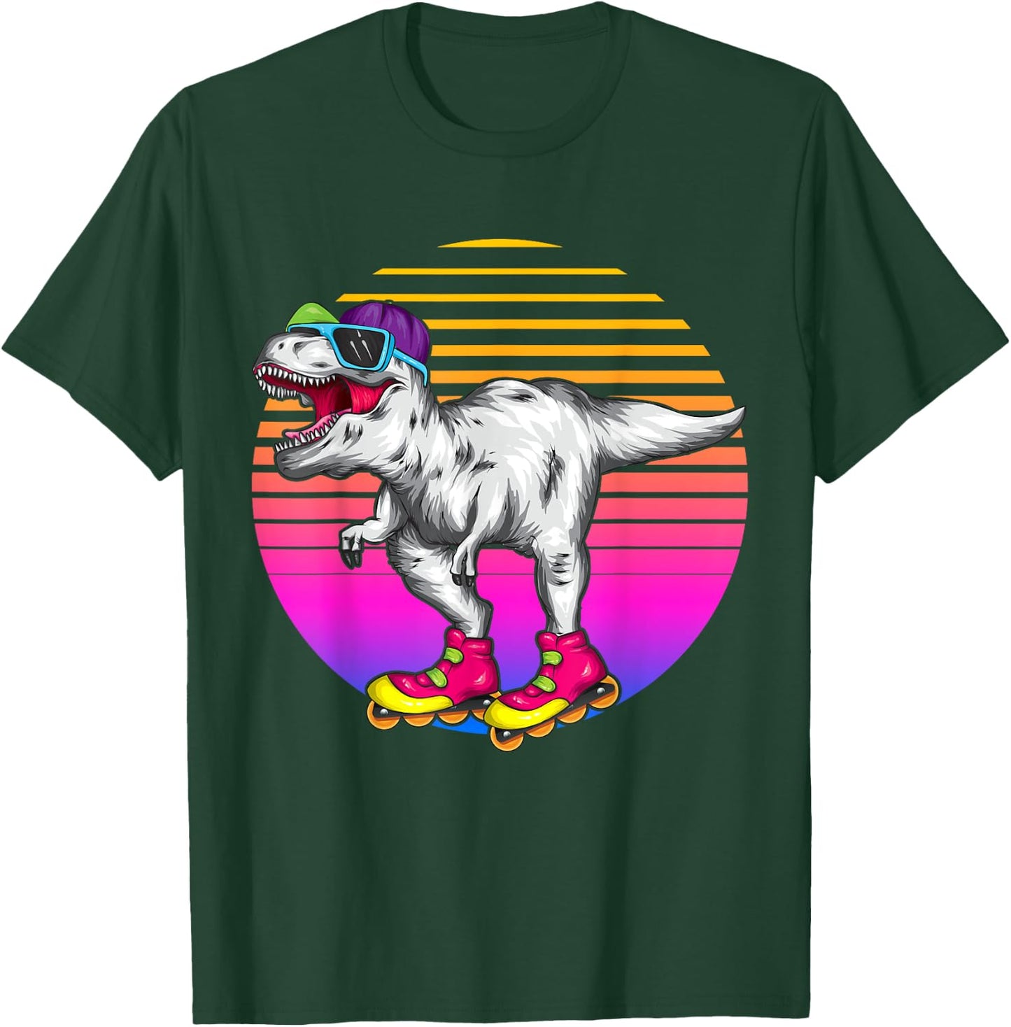 Funny Skating T Rex Dinosaur Roller Skating Lover Skater T-Shirt - T-Shirt | Forest