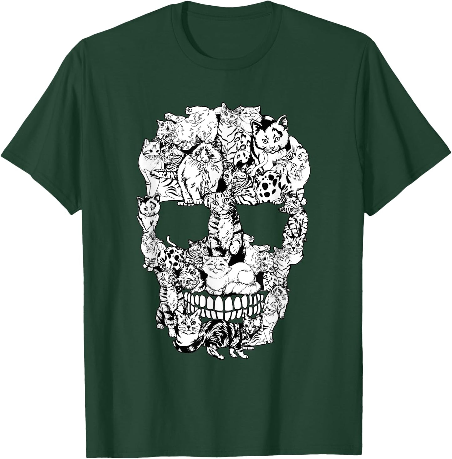 Funny Cat Skull Skeleton Halloween Costume Men Women Kids T-Shirt - T-Shirt | Forest