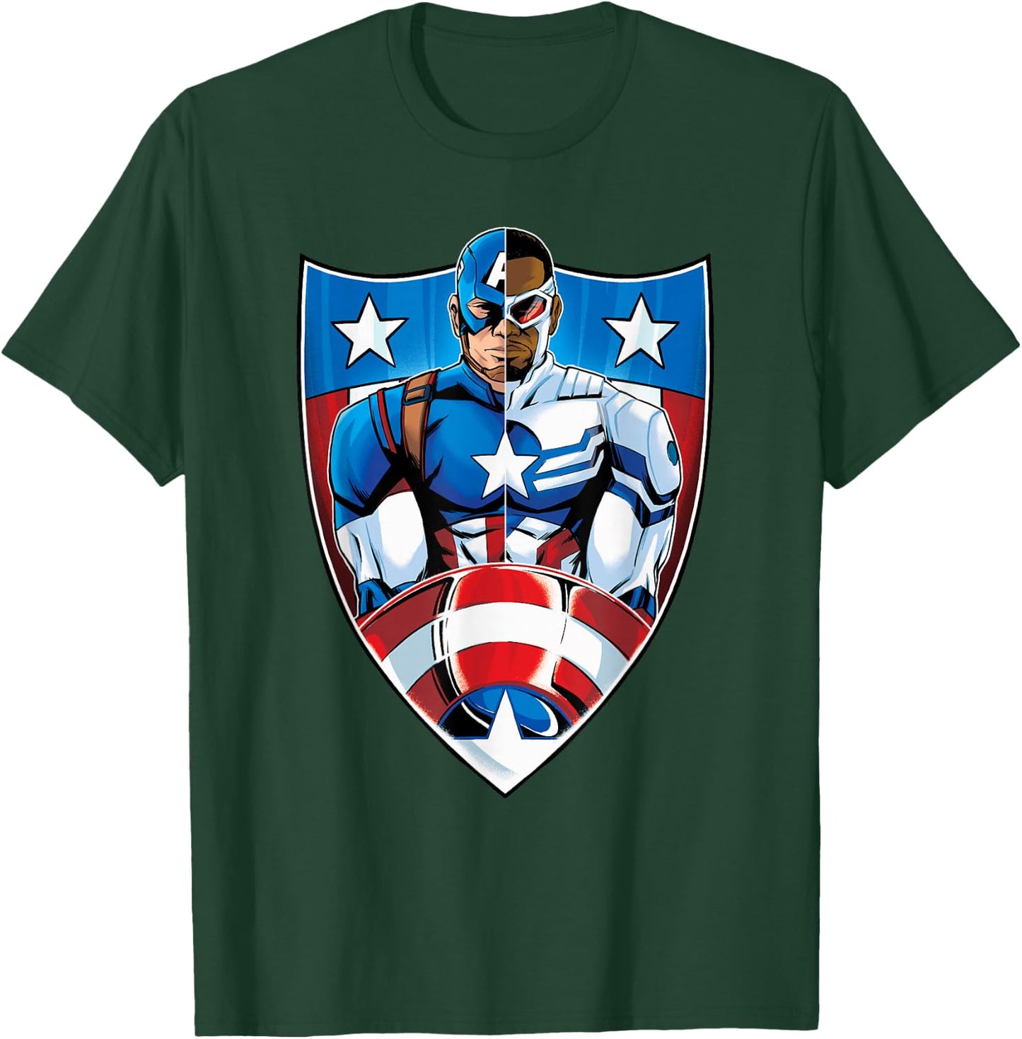 Marvel Captain America Steve Rogers and Sam Wilson on Shield T-Shirt - T-Shirt | Forest