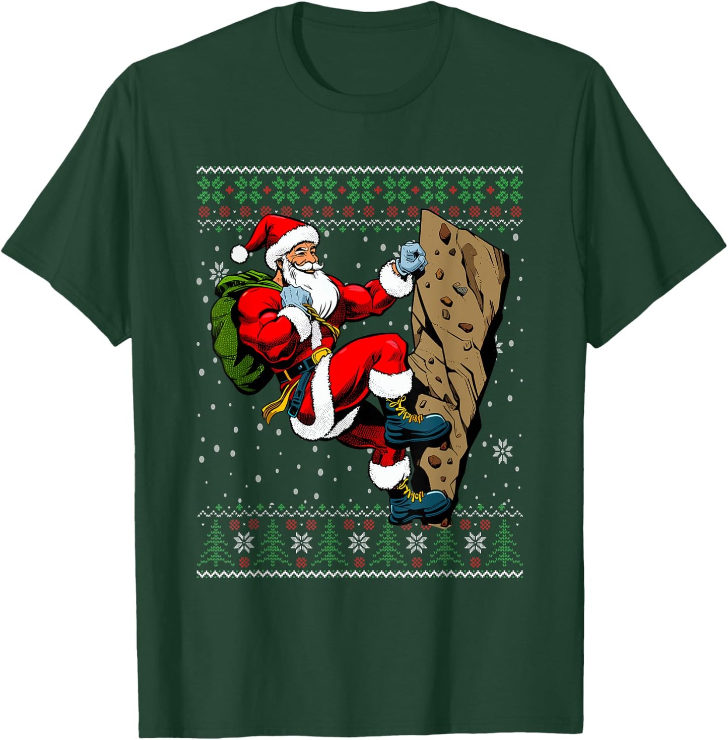 Christmas Santa Rock Climbing Ugly Christmas Sweater T-Shirt - T-Shirt | Forest