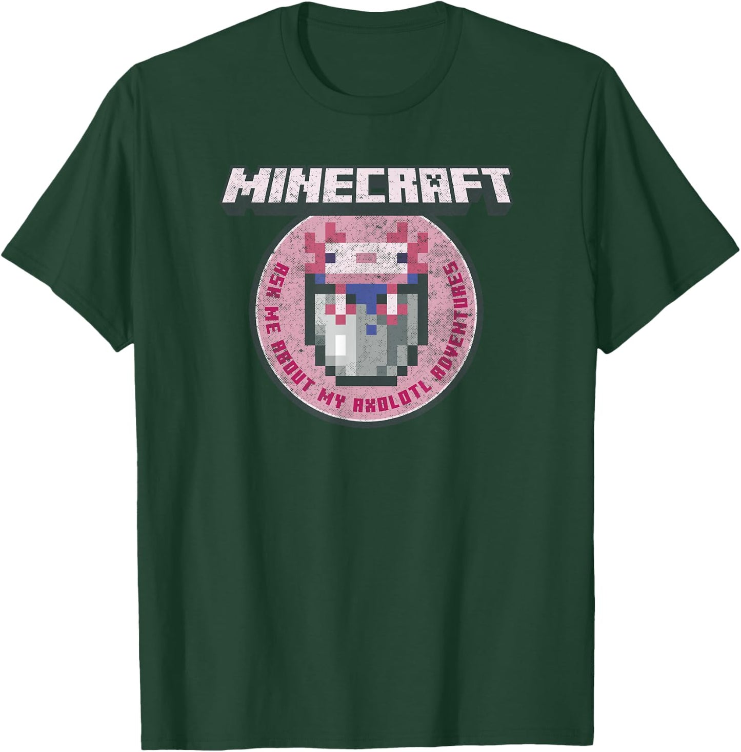 Minecraft Axolotl Adventures Circle Badge T-Shirt - T-Shirt | Forest
