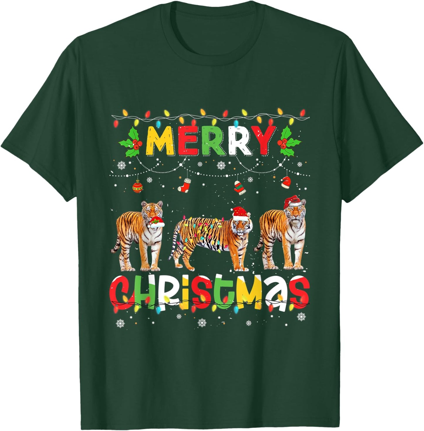 Merry Christmas Tiger Animals Squad Christmas Pajama T-Shirt - T-Shirt | Forest