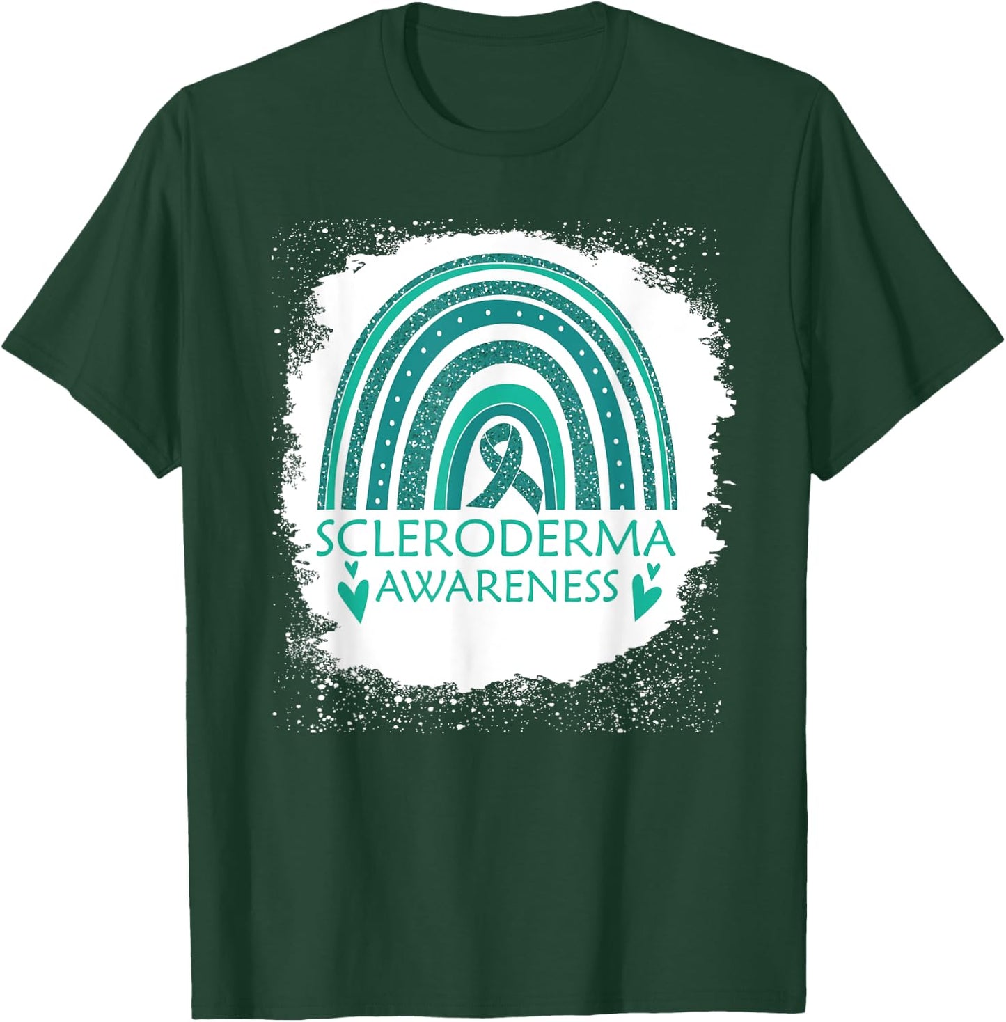 Scleroderma Awareness Bleached Rainbow Teal Ribbon Men Women T-Shirt - T-Shirt | Forest