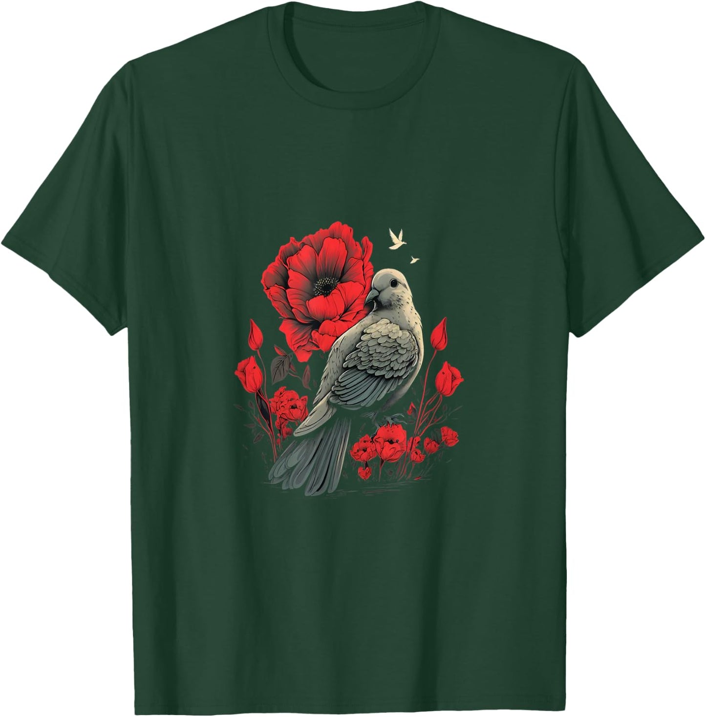 Memorial Day Red Poppy Flower Dove USA Flag 4th of July Men T-Shirt - T-Shirt | Forest