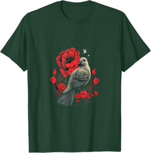 Memorial Day Red Poppy Flower Dove USA Flag 4th of July Men T-Shirt - T-Shirt | Forest