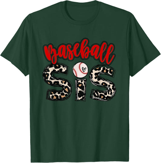 Bleached Baseball Sister Leopard Cute Mothers Day Girl Women T-Shirt - T-Shirt | Forest