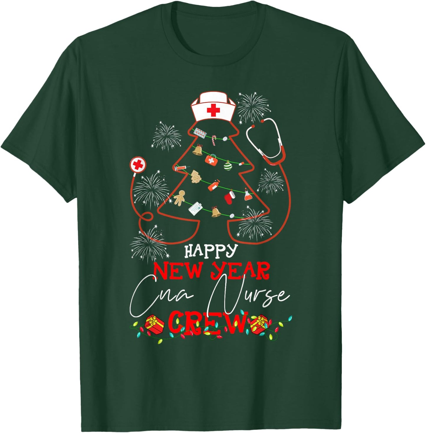 Happy New Year CNA Nurse Crew Reindeer Nurse Christmas T-Shirt - T-Shirt | Forest