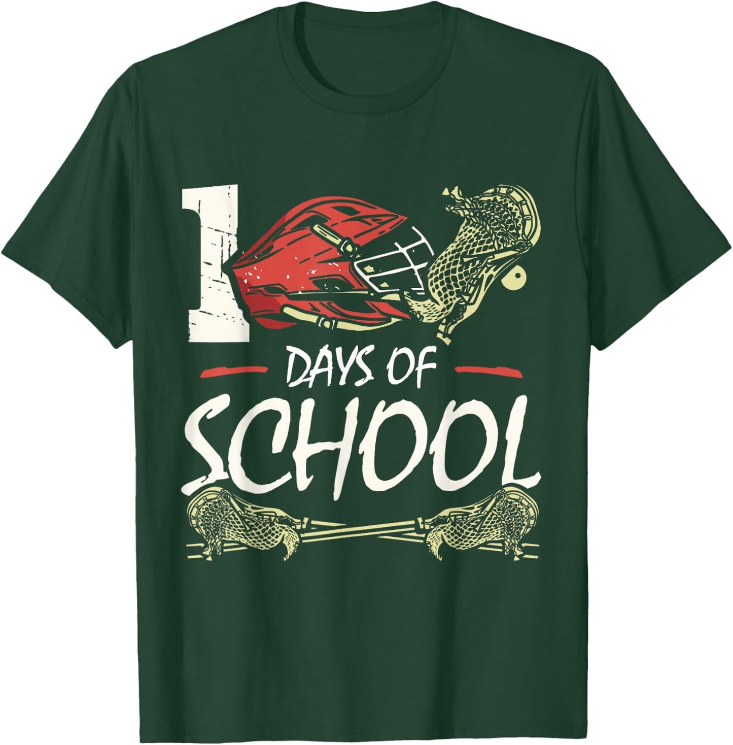 100 Days Of School Sports Game Lacrosse Player Student T-Shirt - T-Shirt | Forest