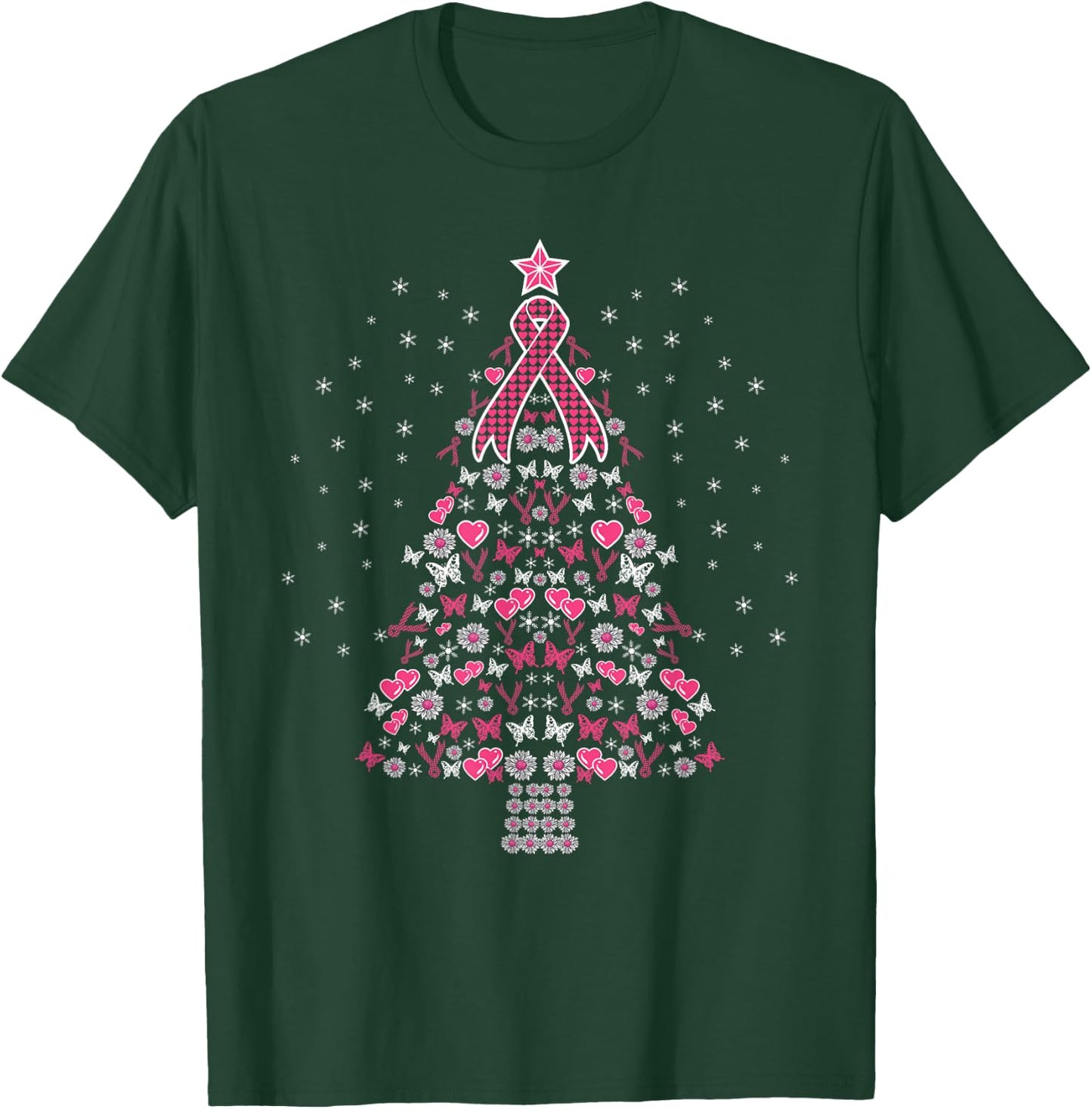 Breast Cancer Christmas Tree Breast Cancer Awareness T-Shirt - T-Shirt | Forest