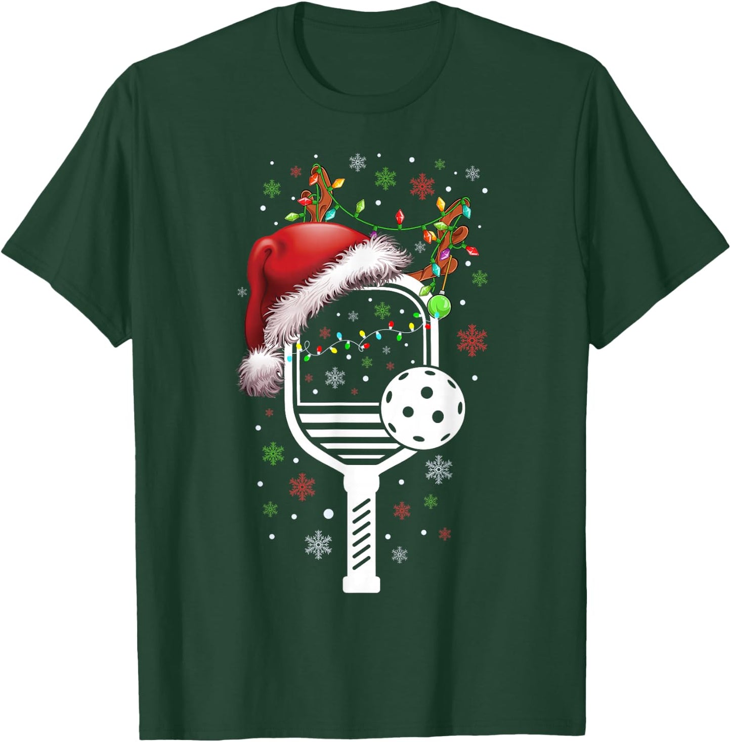 Pickleball Player Christmas Holiday Reindeer Xmas Women Men T-Shirt - T-Shirt | Forest