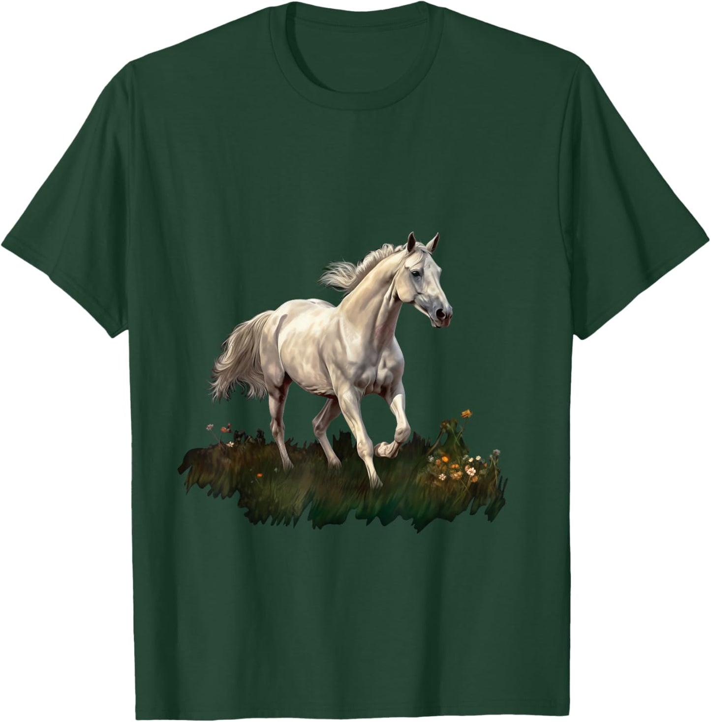 White horse style realistic painting on a meadow T-Shirt - T-Shirt | Forest