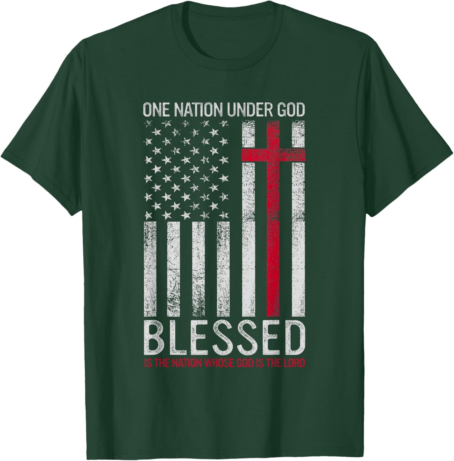 One Nation Under God Jesus Blessed American Flag 4th of July T-Shirt - T-Shirt | Forest