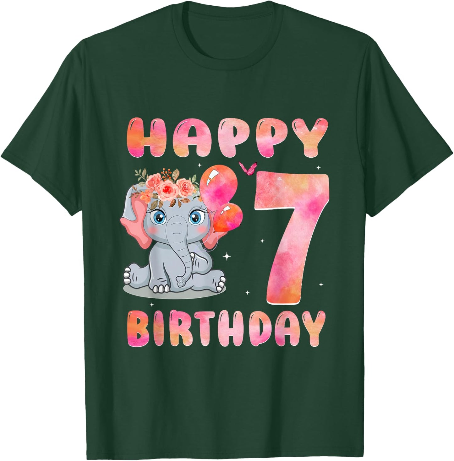 Happy Birthday 7th Elephant Girl Baby Kid 7 Year Old T-Shirt - T-Shirt | Forest